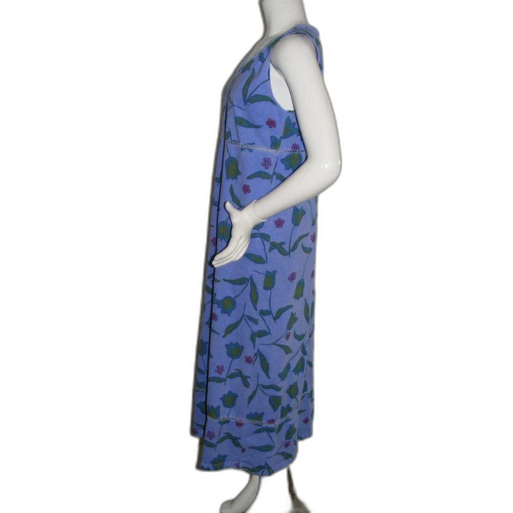 Vintage Fresh Produce Dress, L, Tulips, Blue, Midi, Pockets, Open Crochet Waist - Picture 8 of 13